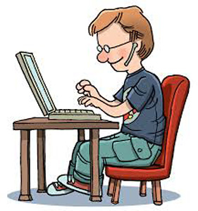 man typing at table